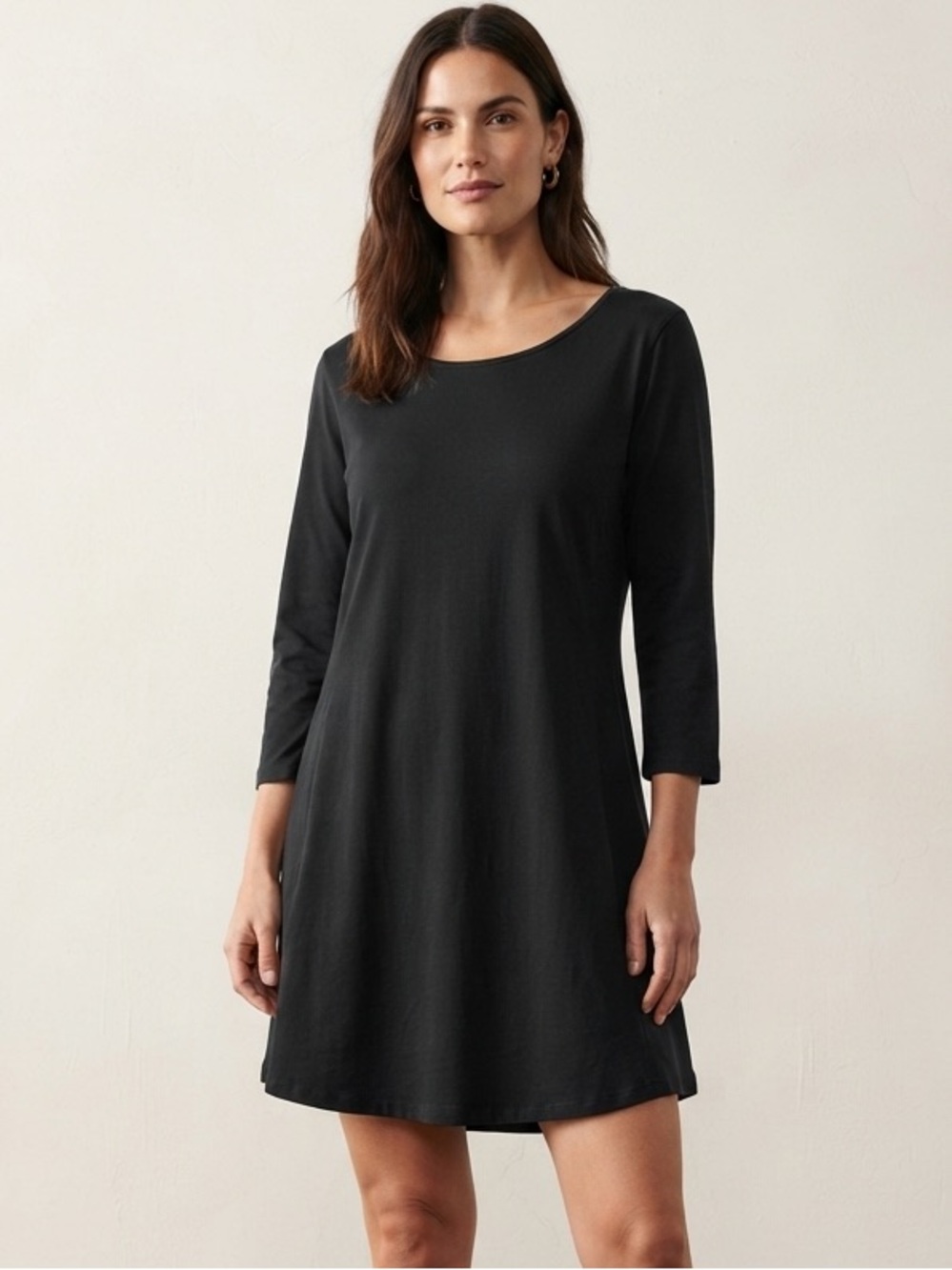 COTN Black 100% Peruvian Cotton Long Sleeve Tunic Top Dress Size L Lagenlook